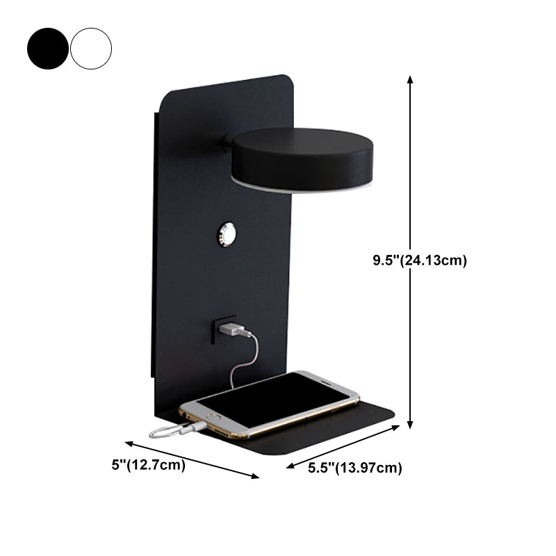 Bedside Reading Wall Light Rotatable Nordic LED Sconce with Shelf and USB Charging Port