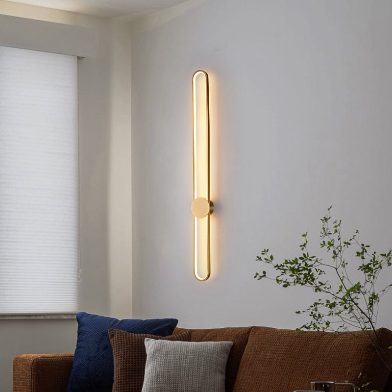Nordic Style Brass Wall Light Linear Single Light LED Wall Sconce for Living Room
