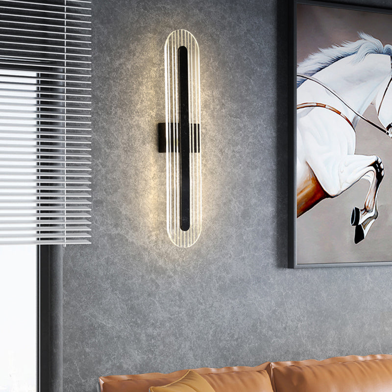 Oval Shade Metal Wall Sconce Modern Style 1 Light Wall Mount Light Fixture in Black