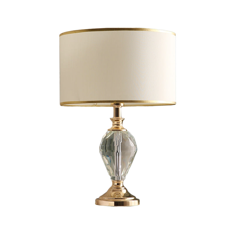 Lampada da scrivania moderna a goccia cristallina smussata 1 tavolo da testa in bianco con tonalità in tessuto