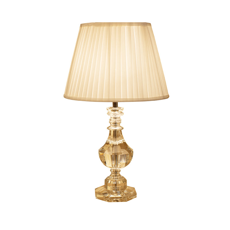Modernism Urn-Shaped Task Lighting Hand-Cut Crystal 1 Head Nightstand Lamp in Beige