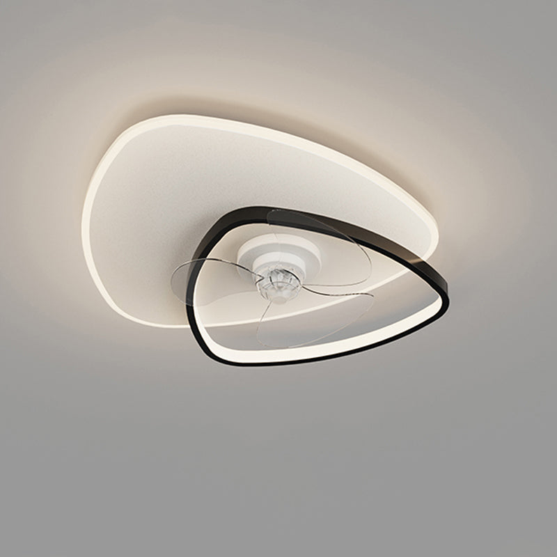 Geometric LED Ceiling Fan Light Modern Metal Bedroom Semi Flush Light with Invisible Blade