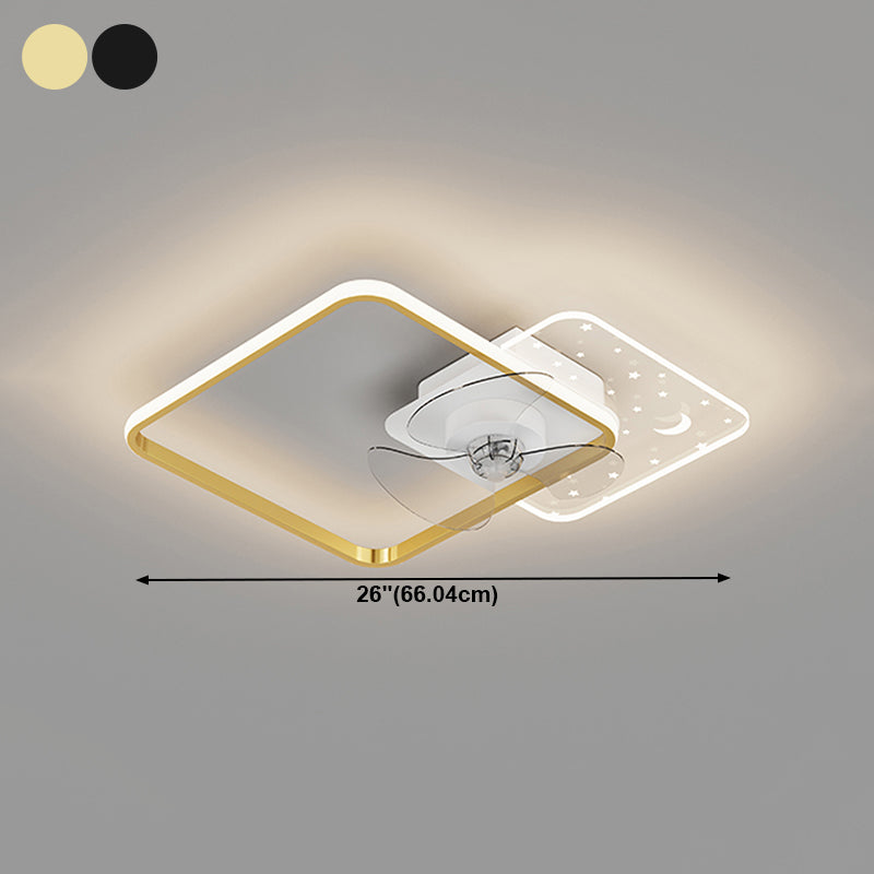 Geometric LED Ceiling Fan Light Modern Metal Bedroom Semi Flush Light with Invisible Blade