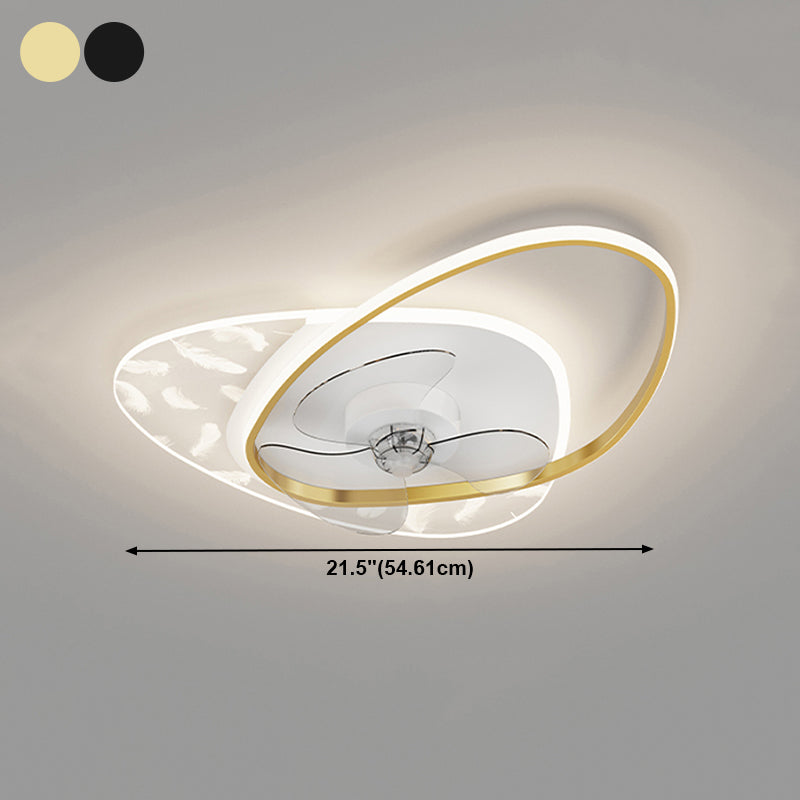 Geometric LED Ceiling Fan Light Modern Metal Bedroom Semi Flush Light with Invisible Blade