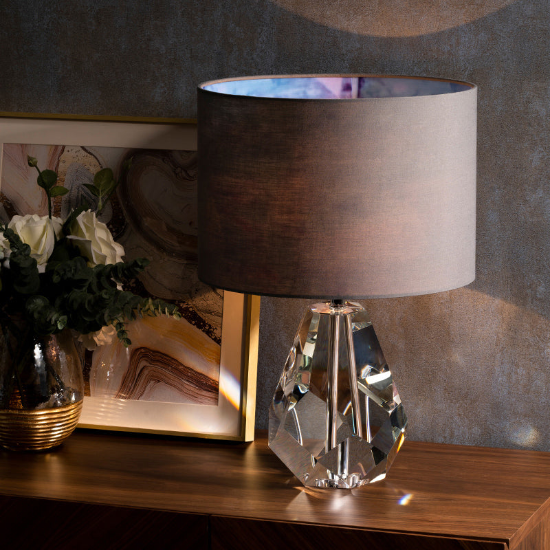 Diamond Fabric Task Lamp Simplicity Faceted Crystal 1 Bulb Reading Book Light in Brown