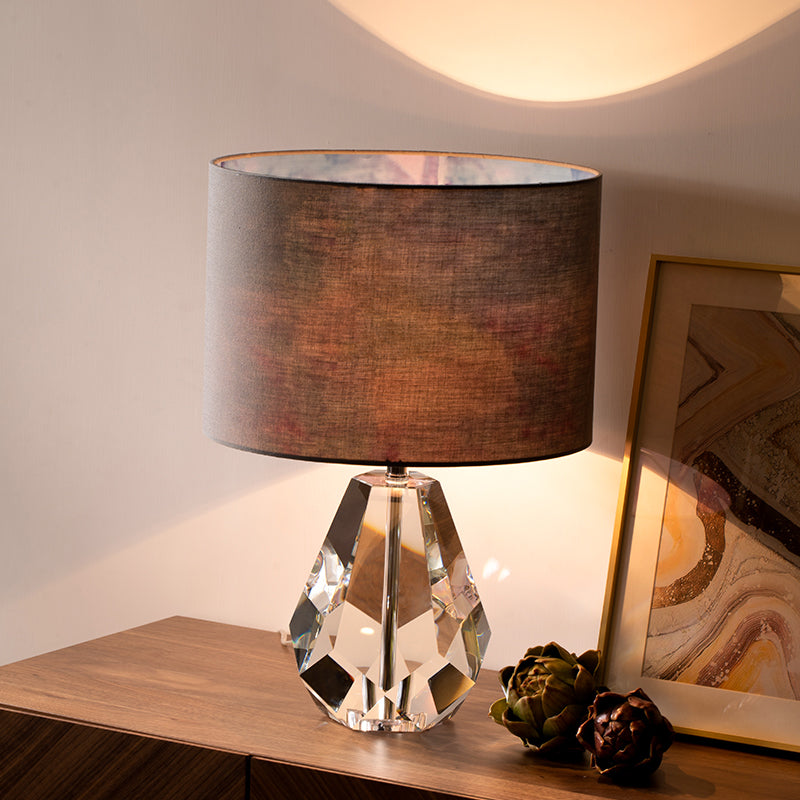 Diamond Fabric Task Lamp Simplicity Faceted Crystal 1 Bulb Reading Book Light in Brown