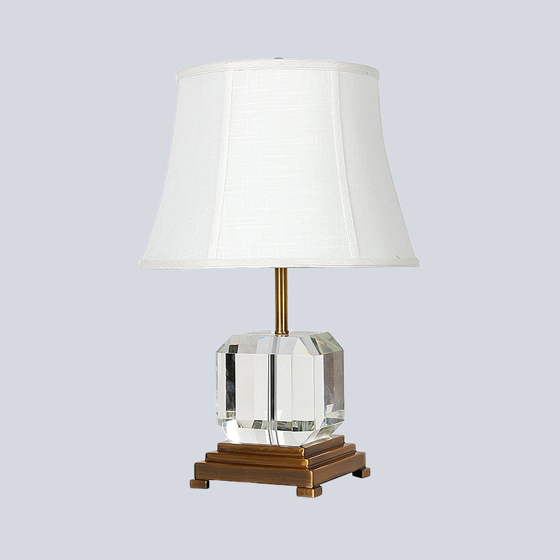 Contemporary 1 Head Study Lamp White Paneled Bell Reading Light with Fabric Shade