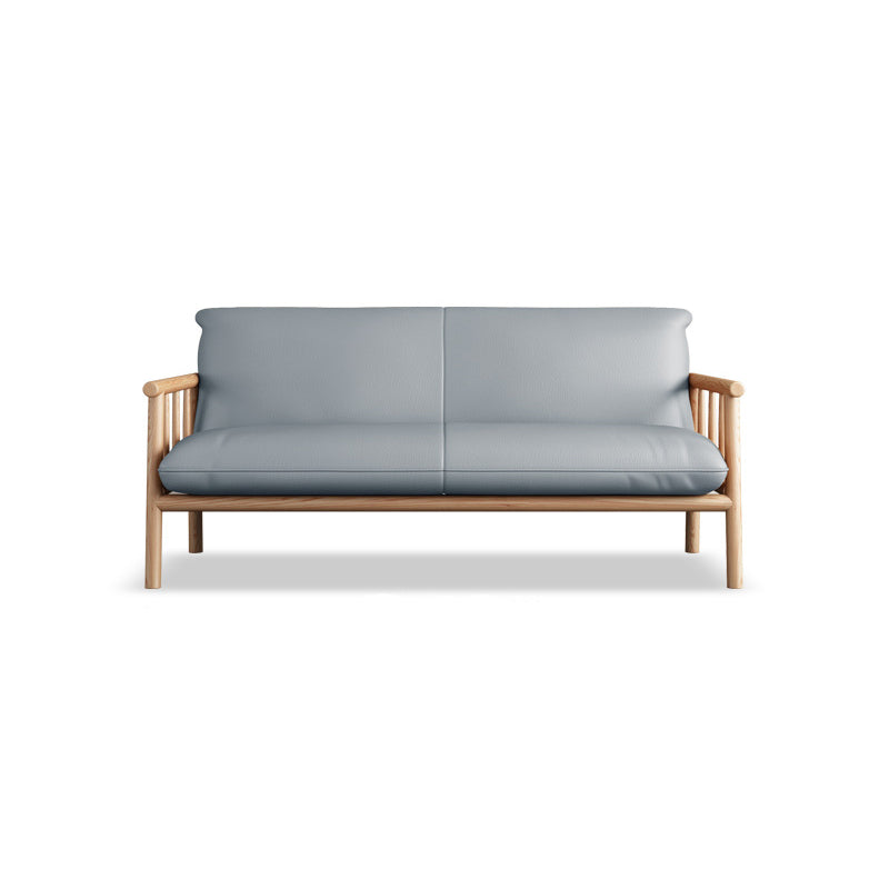 Farmhouse Square Arm Sofa Tight Back Settee with Walnut/Natural Legs