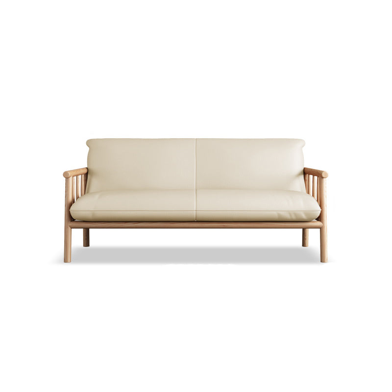 Farmhouse Square Arm Sofa Tight Back Settee with Walnut/Natural Legs