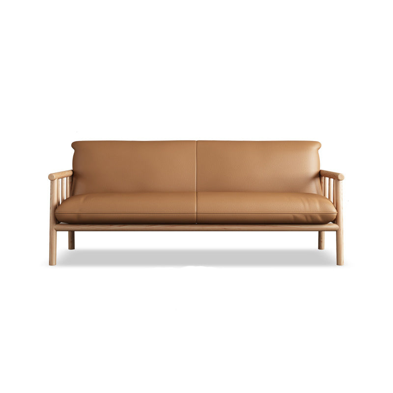 Farmhouse Square Arm Sofa Tight Back Settee with Walnut/Natural Legs