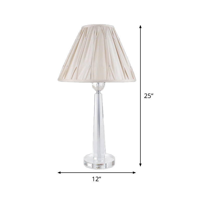 Brede flare kristal taak licht eenvoud stof 1 bol beige nachtkastje lamp voor bed