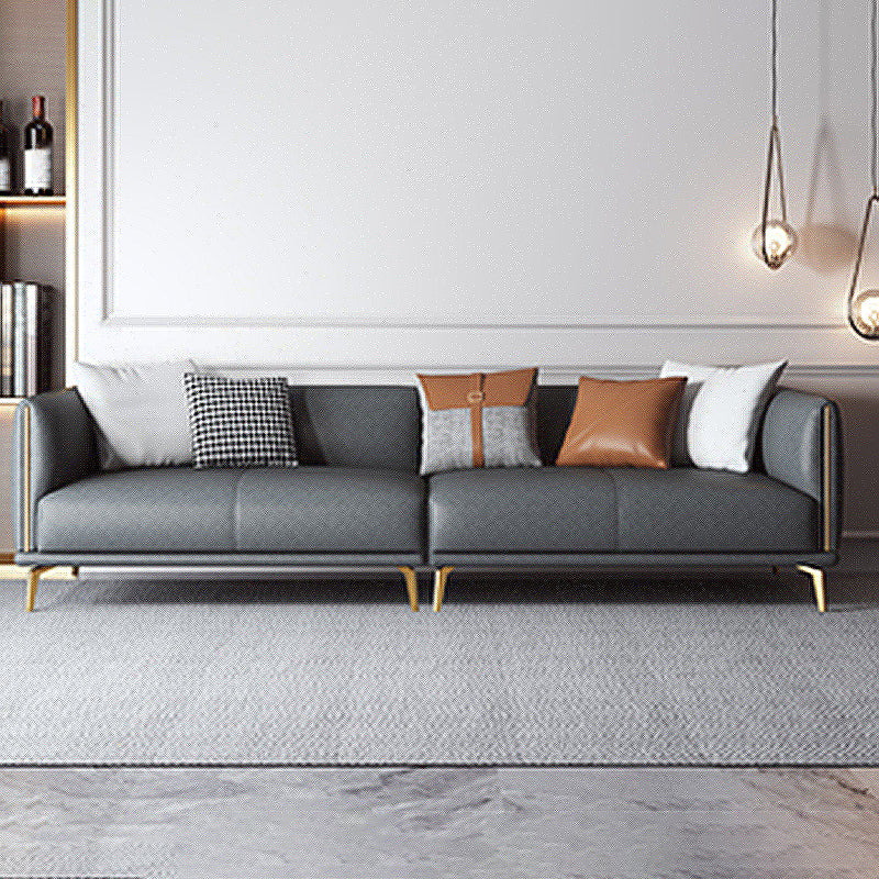 Contemporary Dark Gray Standard Sofa Faux Leather Sqaure Arm Couch