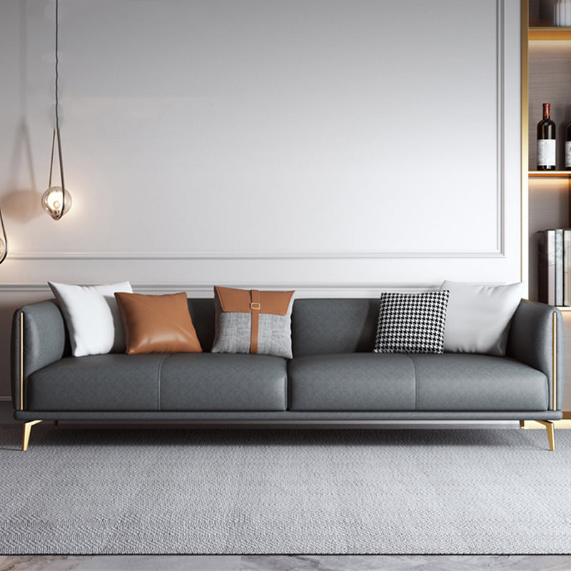 Contemporary Dark Gray Standard Sofa Faux Leather Sqaure Arm Couch