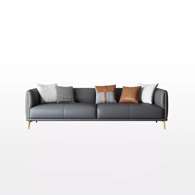 Contemporary Dark Gray Standard Sofa Faux Leather Sqaure Arm Couch