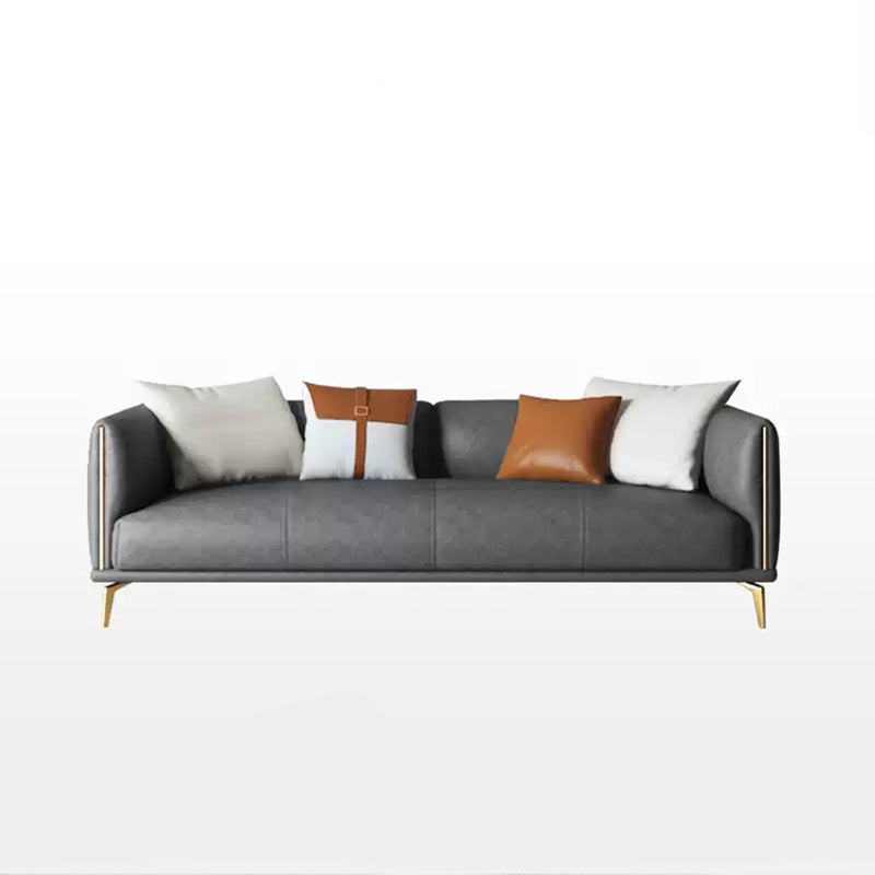 Contemporary Dark Gray Standard Sofa Faux Leather Sqaure Arm Couch