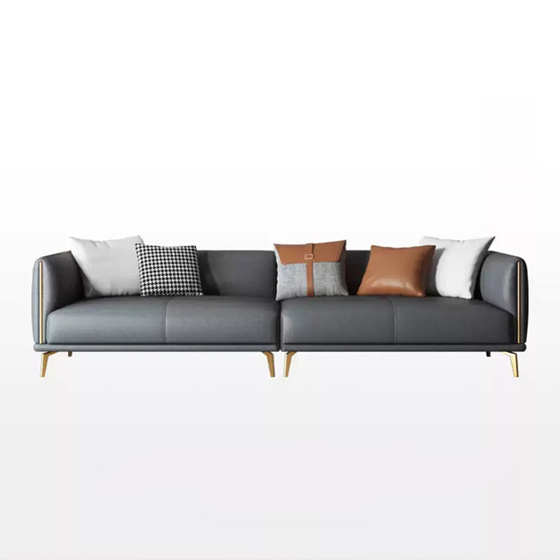 Contemporary Dark Gray Standard Sofa Faux Leather Sqaure Arm Couch