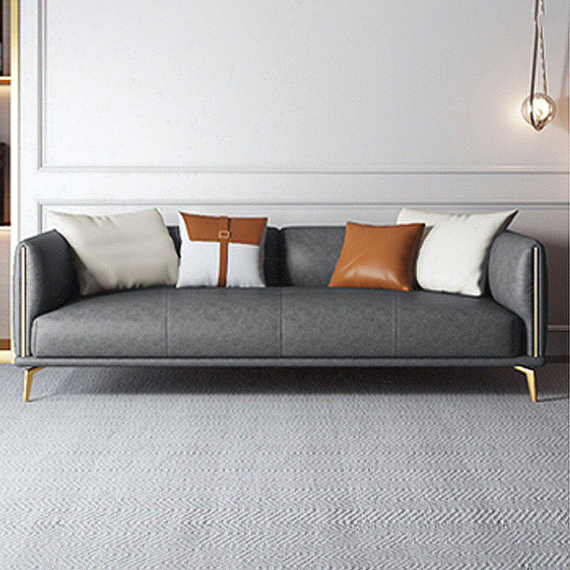 Contemporary Dark Gray Standard Sofa Faux Leather Sqaure Arm Couch