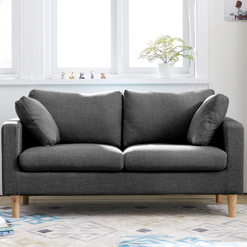 Contemporary Square Arm Couch Faux Leather Loveseat with Pillows