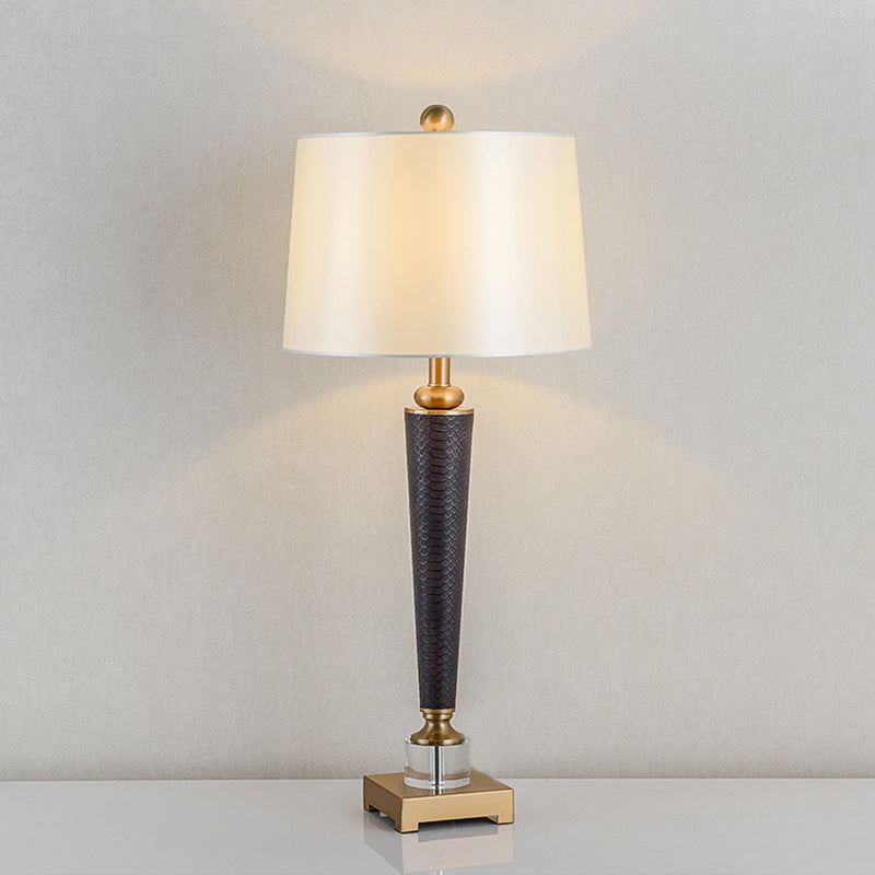 Fabric Tapered Drum Desk Light Modernist 1 Bulb Night Table Lamp in White for Bedroom