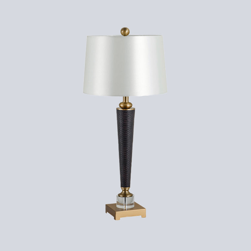 Fabric Tapered Drum Desk Light Modernist 1 Bulb Night Table Lamp in White for Bedroom