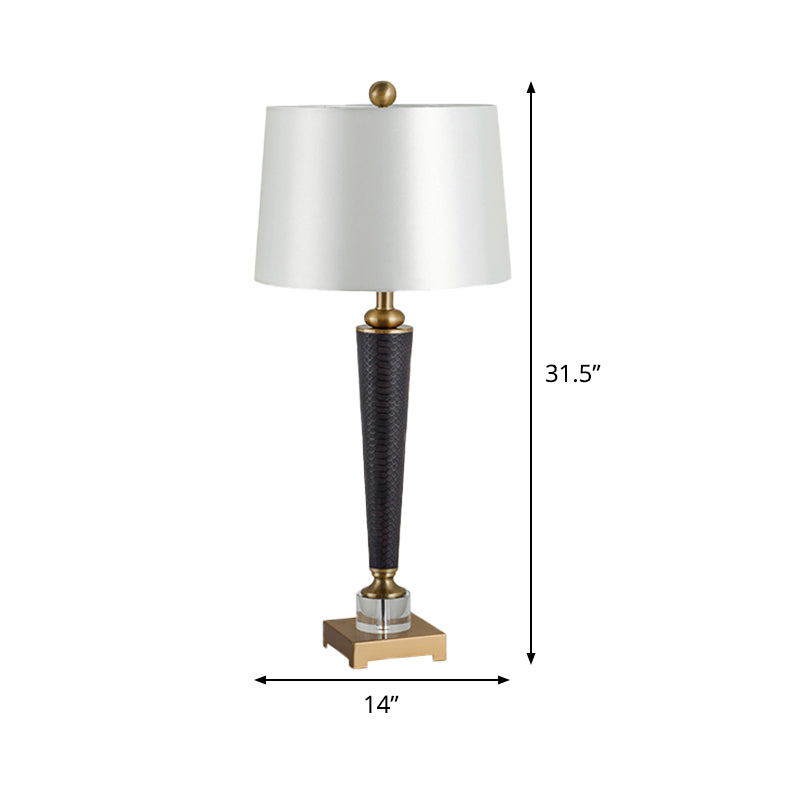 Fabric Tapered Drum Desk Light Modernist 1 Bulb Night Table Lamp in White for Bedroom