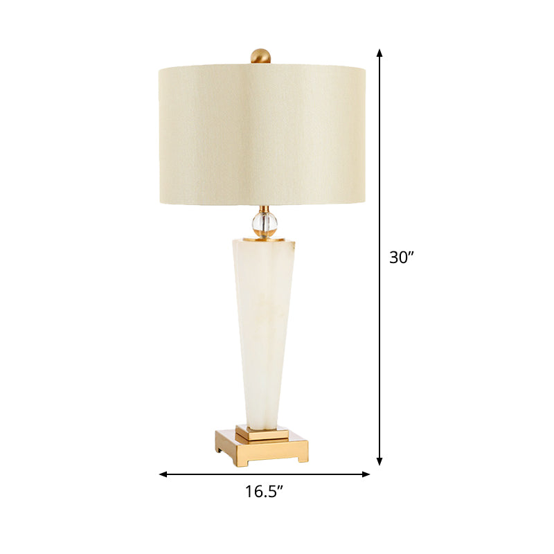 Fabric Cylinder Task Lamp Modern 1 Bulb White Desk Light with Square Gold Metal Pedestal