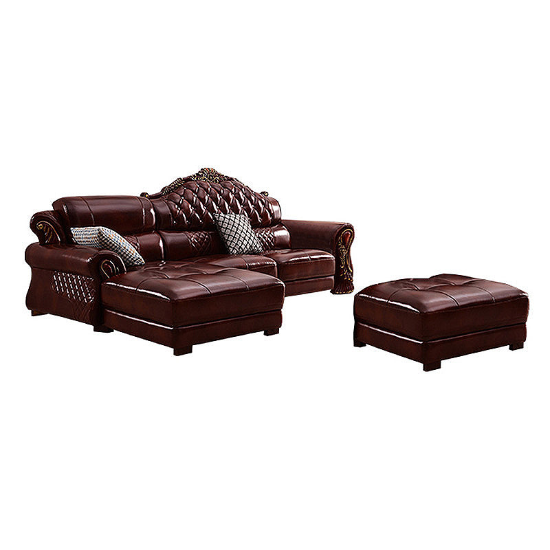 Genuine Leather Rolled Arm Sectional 36.22"High Camel Back Sofa, Dark Brown