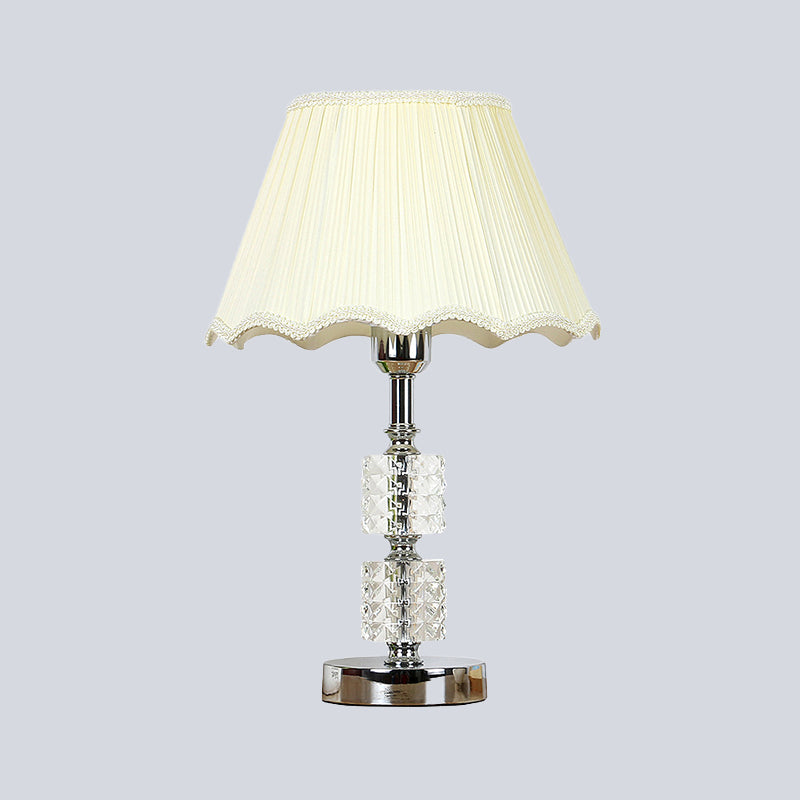 White Flared Study Lamp Modernist 1 Head Fabric Table Light with Faux-Braided Detailing