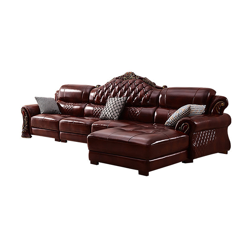 Genuine Leather Rolled Arm Sectional 36.22"High Camel Back Sofa, Dark Brown