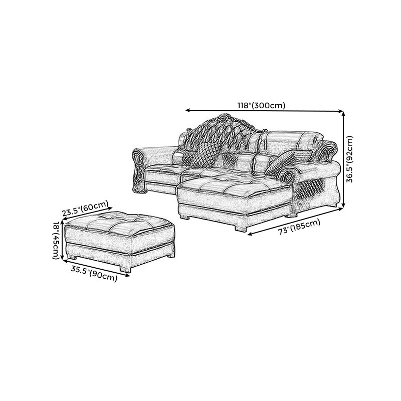 Genuine Leather Rolled Arm Sectional 36.22"High Camel Back Sofa, Dark Brown