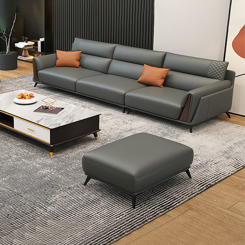 Genuine Leather Pillow Top Arm Sectionals 36.22"High Cushion Back Sofa, Black