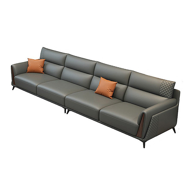 Genuine Leather Pillow Top Arm Sectionals 36.22"High Cushion Back Sofa, Black