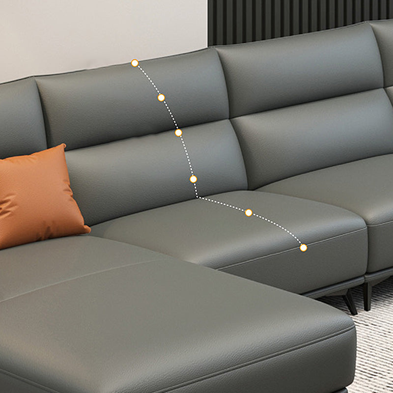 Genuine Leather Pillow Top Arm Sectionals 36.22"High Cushion Back Sofa, Black