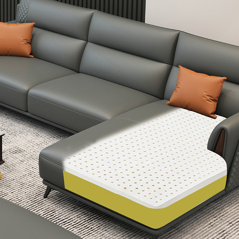 Genuine Leather Pillow Top Arm Sectionals 36.22"High Cushion Back Sofa, Black