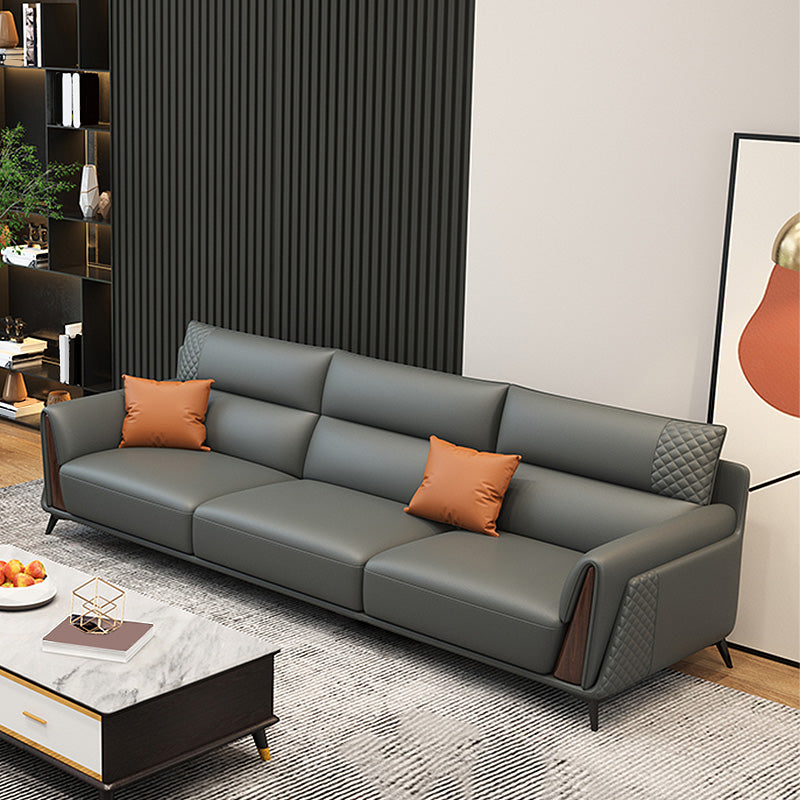 Genuine Leather Pillow Top Arm Sectionals 36.22"High Cushion Back Sofa, Black