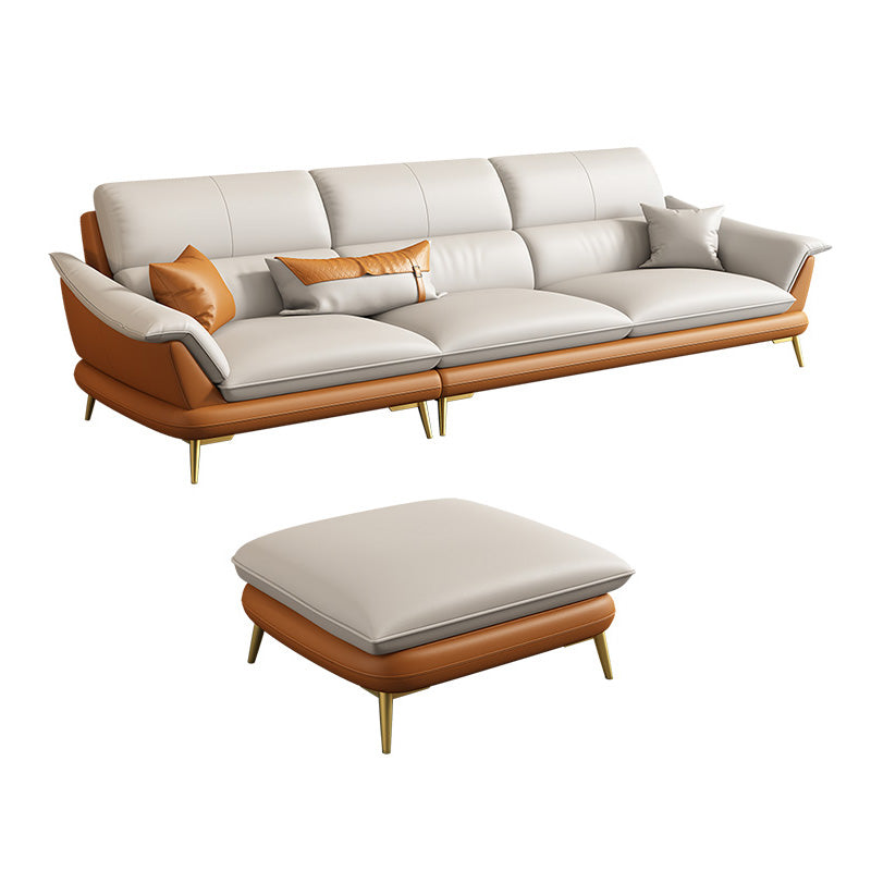 Genuine Leather Pillow Top Arm Sectionals 33.46"High Cushion Back Sofa