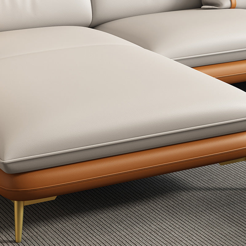 Genuine Leather Pillow Top Arm Sectionals 33.46"High Cushion Back Sofa