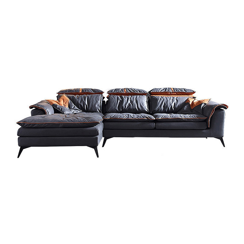 Pillow Top Arm Sectionals 26.22"High Faux Leather Cushion Back Sofa, Black