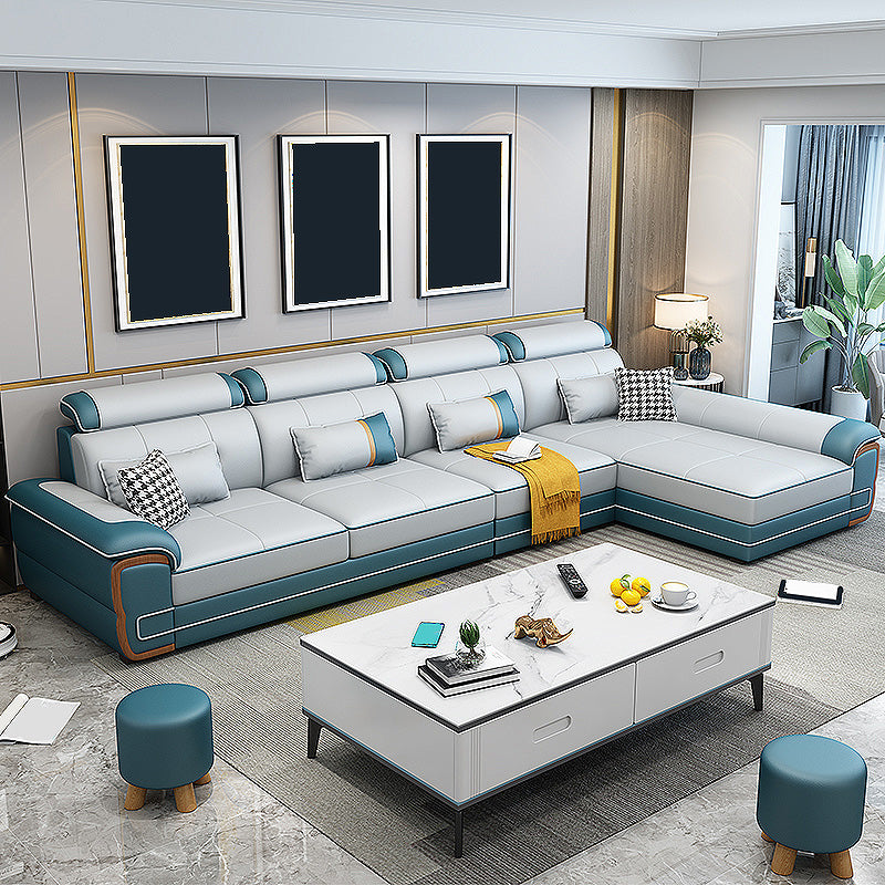 Faux Leather Pillow Top Arm Sectionals 31.5"High Cushion Back Sofa with Slipcover