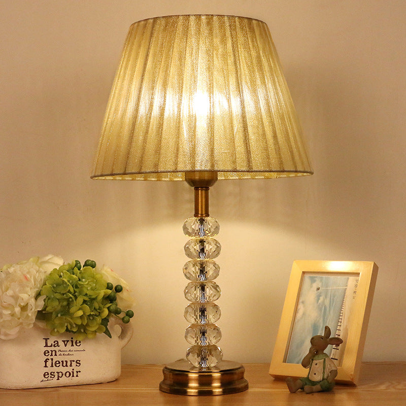 Modernist Shaded Study Lamp Fabric 1 Head Reading Book Light in Beige for Bedroom