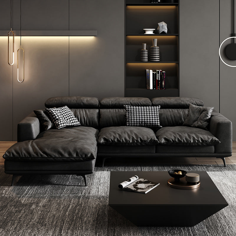 Waterproof Square Arm Sectionals 27.56"High Cushion Back Sofa,Black