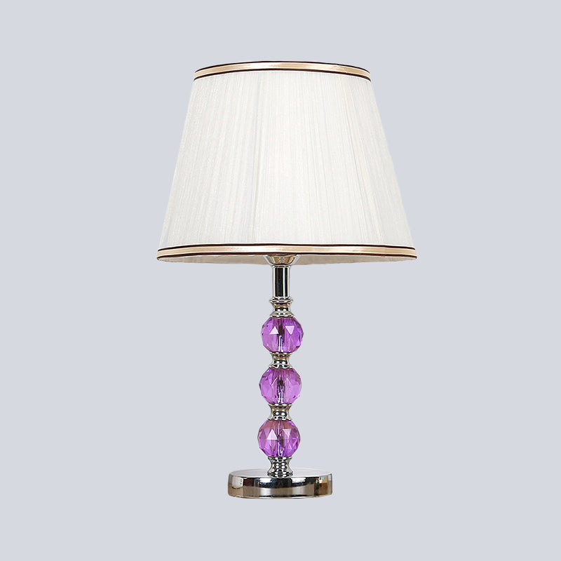1 hoofd flare tafellamp eigentijds stoffen bureau licht in wit met paarse kristallen bal