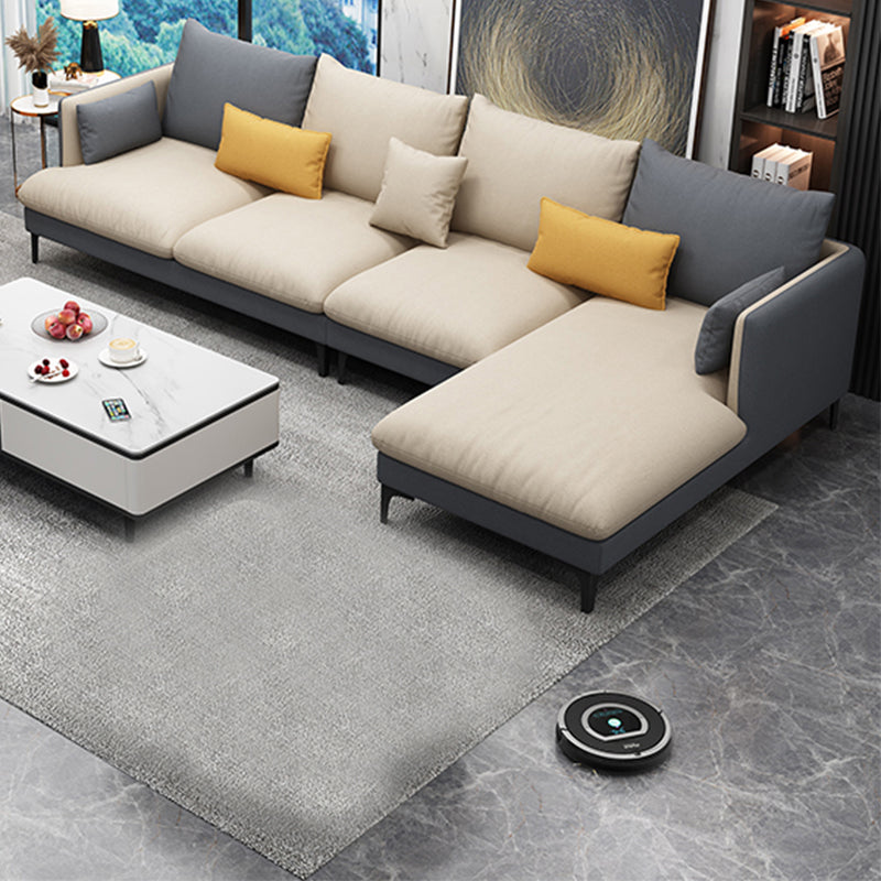 Light-Grey Waterproof Faux Leather Sofa Slipcovered Sectional with Recessed Arms