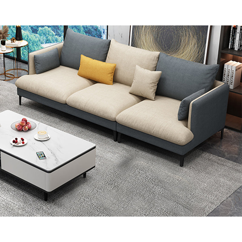 Light-Grey Waterproof Faux Leather Sofa Slipcovered Sectional with Recessed Arms
