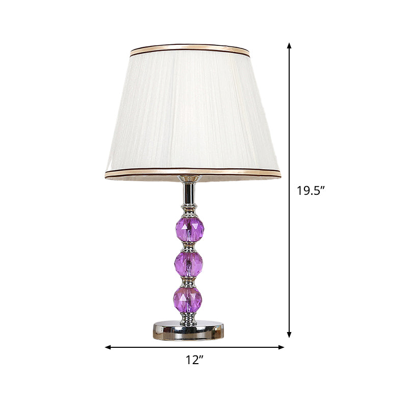 1 hoofd flare tafellamp eigentijds stoffen bureau licht in wit met paarse kristallen bal