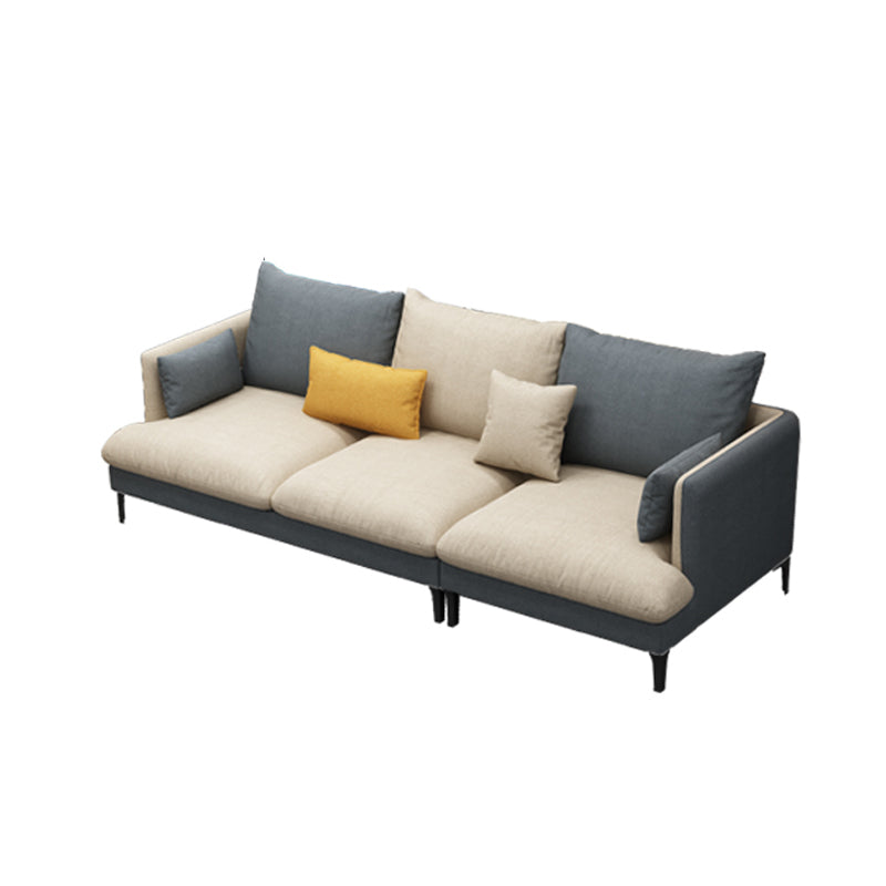 Light-Grey Waterproof Faux Leather Sofa Slipcovered Sectional with Recessed Arms