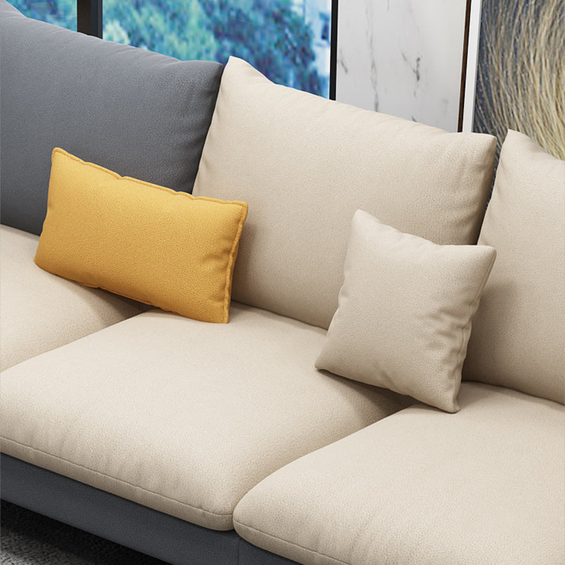 Light-Grey Waterproof Faux Leather Sofa Slipcovered Sectional with Recessed Arms