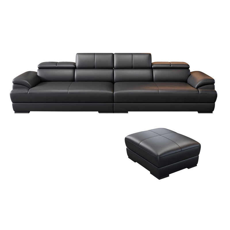 Genuine Leather Pillow Top Arm Sectional Sofa 27.56"H Cushion Back Sofa,Black