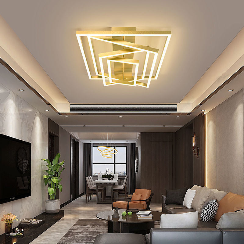 Contemporary Rectangle Flush Light Fixture Metal Flushmount Lighting for Living Room