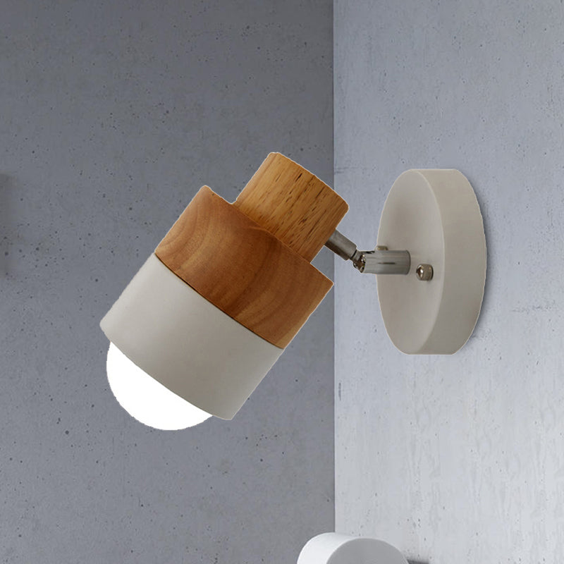 1 Light Rotatable Wall Sconce Lighting Modern Cylinder Metal and Wood Wall Mount Light in Black/white